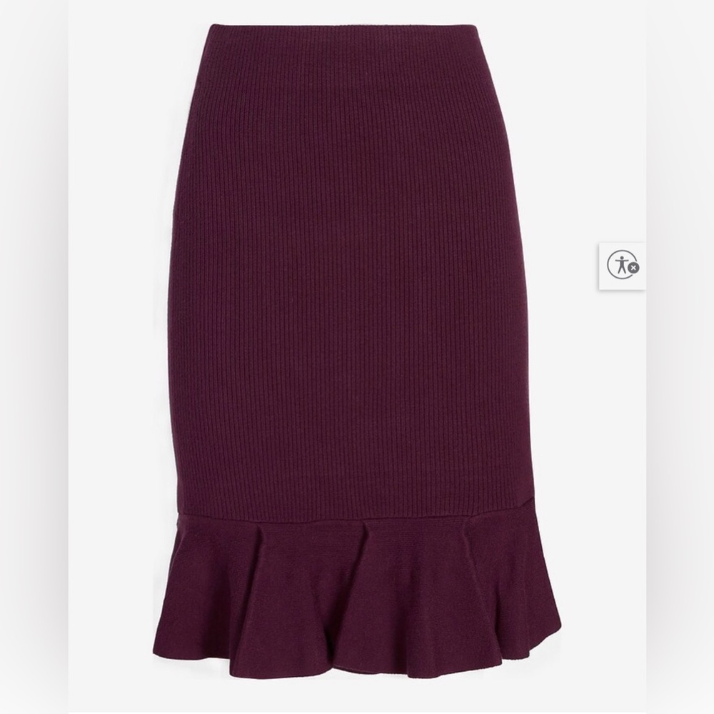 Express High Waisted Ribbed Body Contour Ruffle Sweater Skirt - Picture 4 of 9